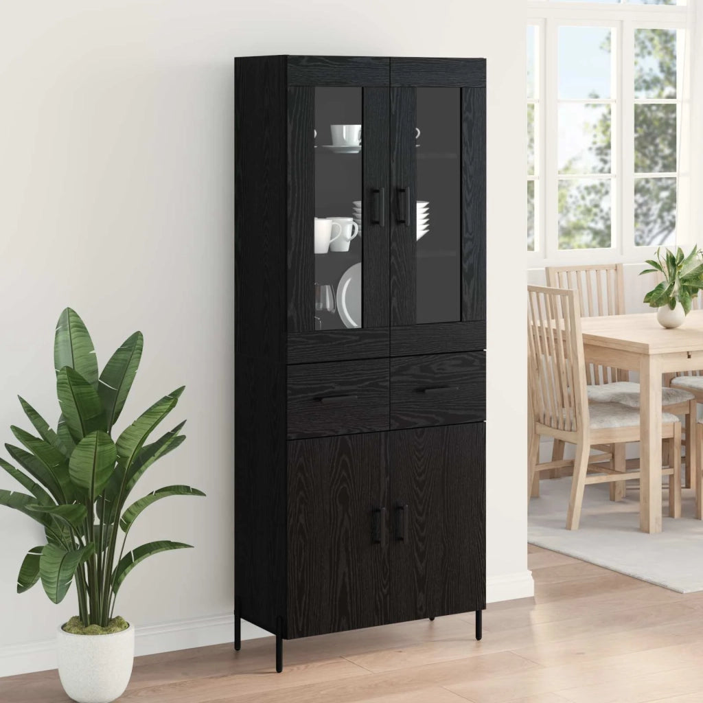 Credenza | Madia | Buffet da pranzo | Armadio da pranzo Rovere Nero 69,5 x 34 x 180 cm Legno multistrato