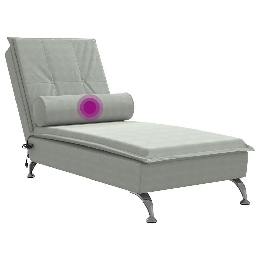 Chaise Longue Massaggi Cuscino a Rullo Grigio Chiaro in Velluto CFW3377138