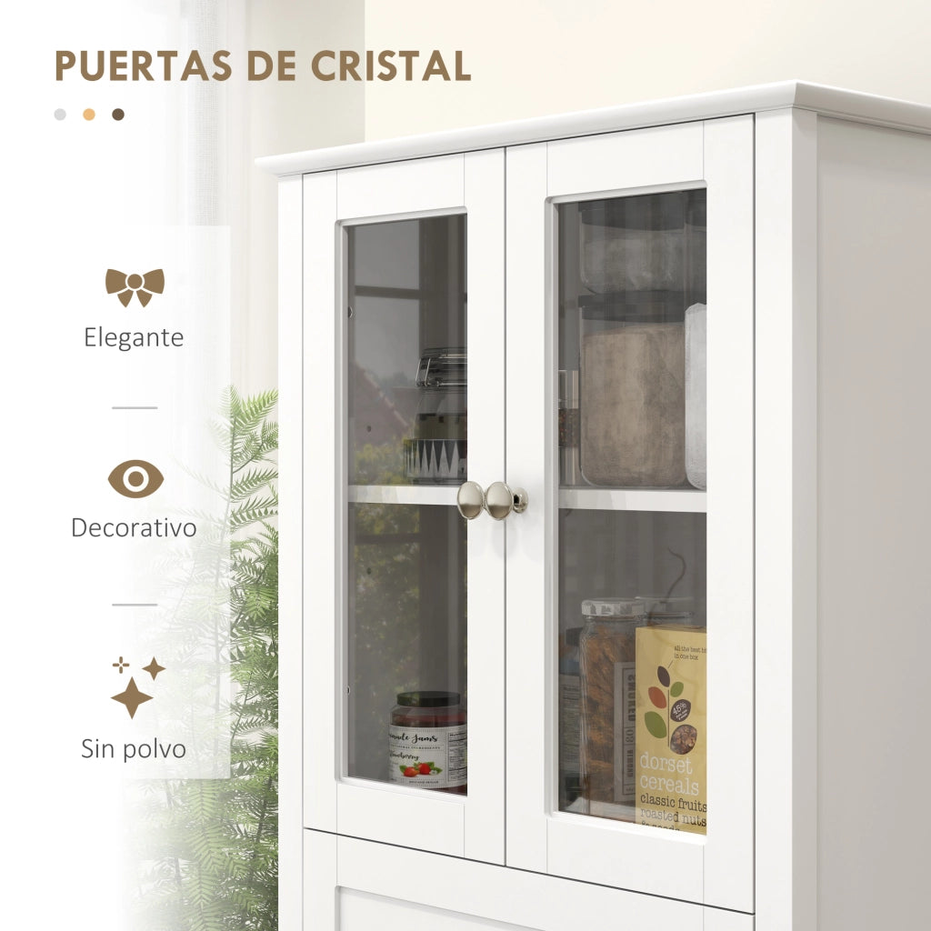 Armadio Cucina con Ante Vetro e Cassetto ¨C Zephmum ¨C 61x35x168,5 cm Bianco