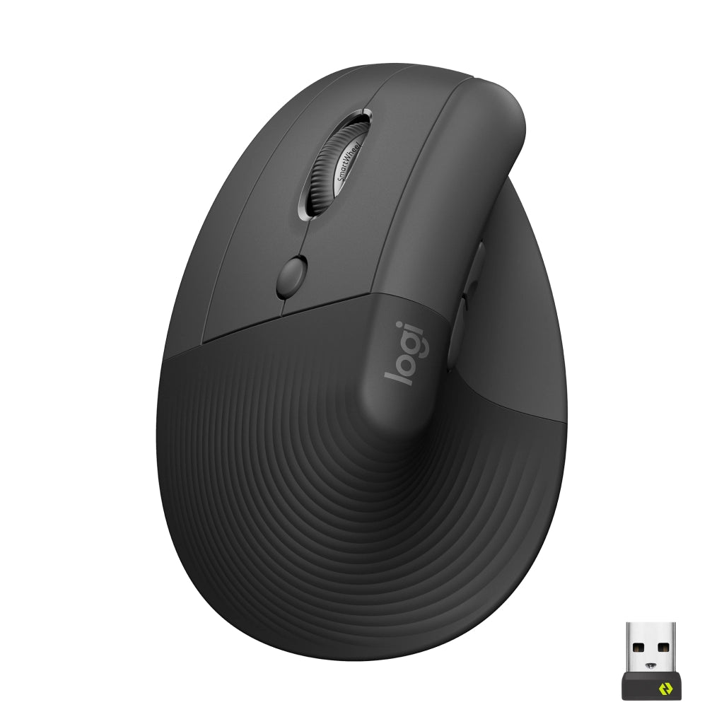 Logitech lift left mouse ergonomico verticale, per mancini, senza fili, bluetooth o logi bolt usb, clic silenziosi, 4 tasti, compatibile con windows / macos / ipados, laptop, pc. grafite - 910-006474