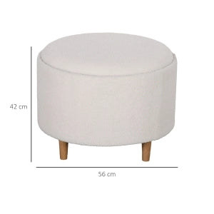 Pouf contenitore rotondo con coperchio ribaltabile e vano nascosto, per soggiorno e ingresso, in poliestere bianco