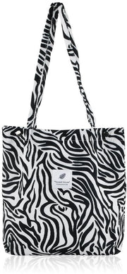 Borsa a Fasce in Corduroy, Tote Bag con Stampa Leopard, Borsa da Spalla con Grande Capacità per la Scuola e la Spesa (Zebra)