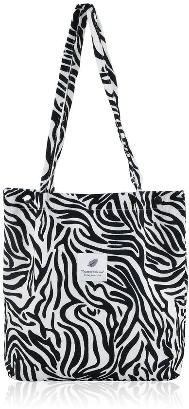 Borsa a Fasce in Corduroy, Tote Bag con Stampa Leopard, Borsa da Spalla con Grande Capacità per la Scuola e la Spesa (Zebra)