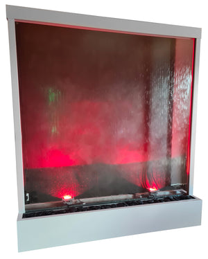 Cascata a Finestra Verticale 180x200x36 cm con Faretti in Acciaio Bianca