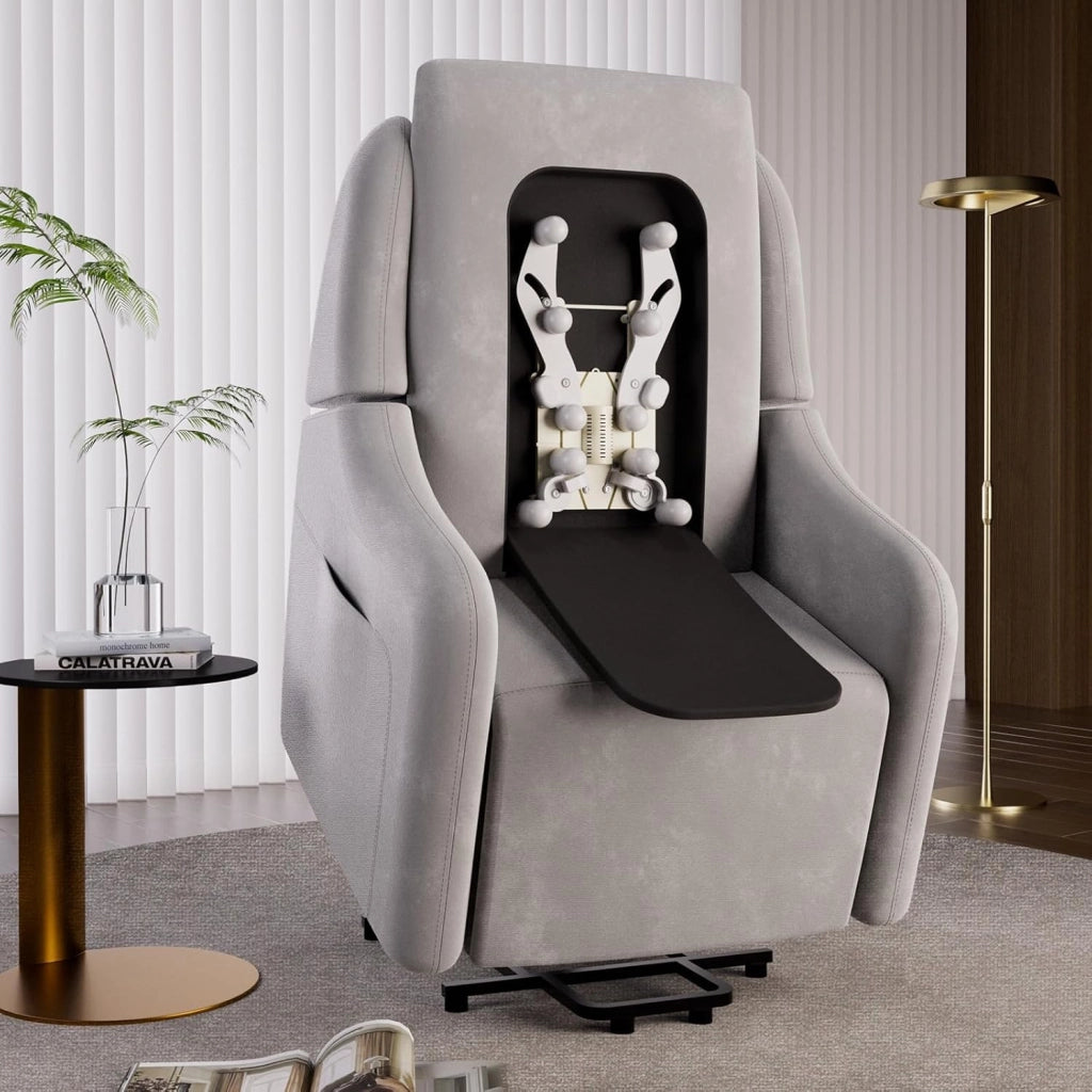 Poltrona massaggiante elettrica con Power Lift con funzione di massaggio SL, poltrona relax con telecomando con porta USB per anziani, schienale rimovibile, tessuto rosso