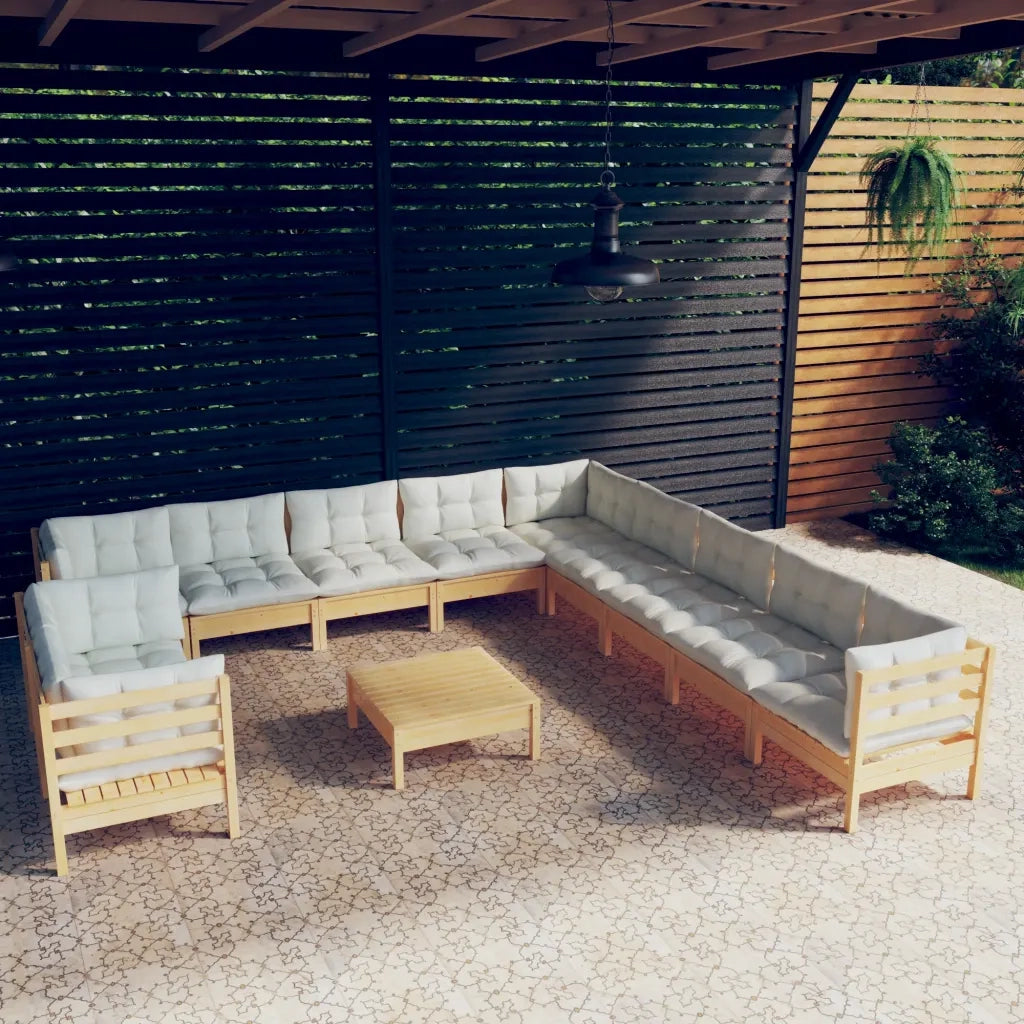 Set Divani da Giardino 12 pz con Cuscini Crema Massello di Pino 3096929