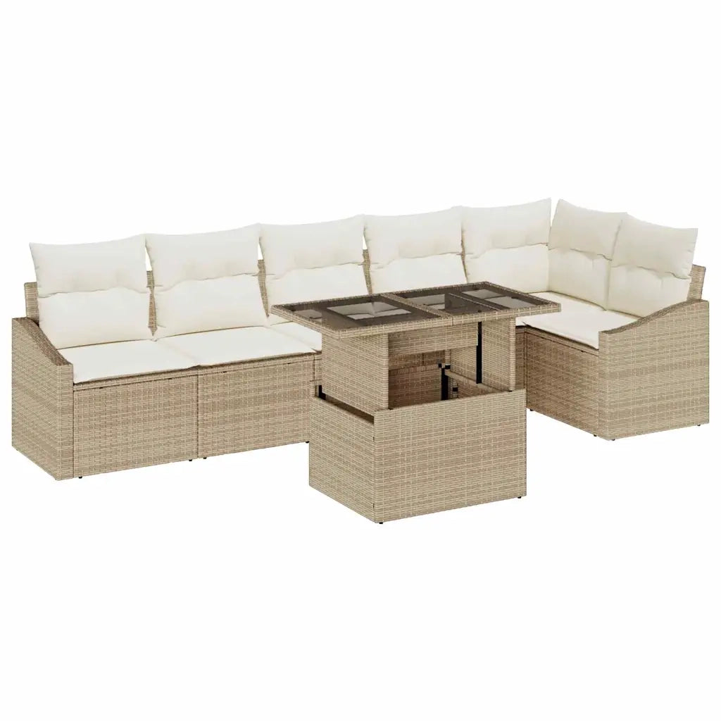 Set Divano da Giardino 7 pcs Beige e Crema polyrattan