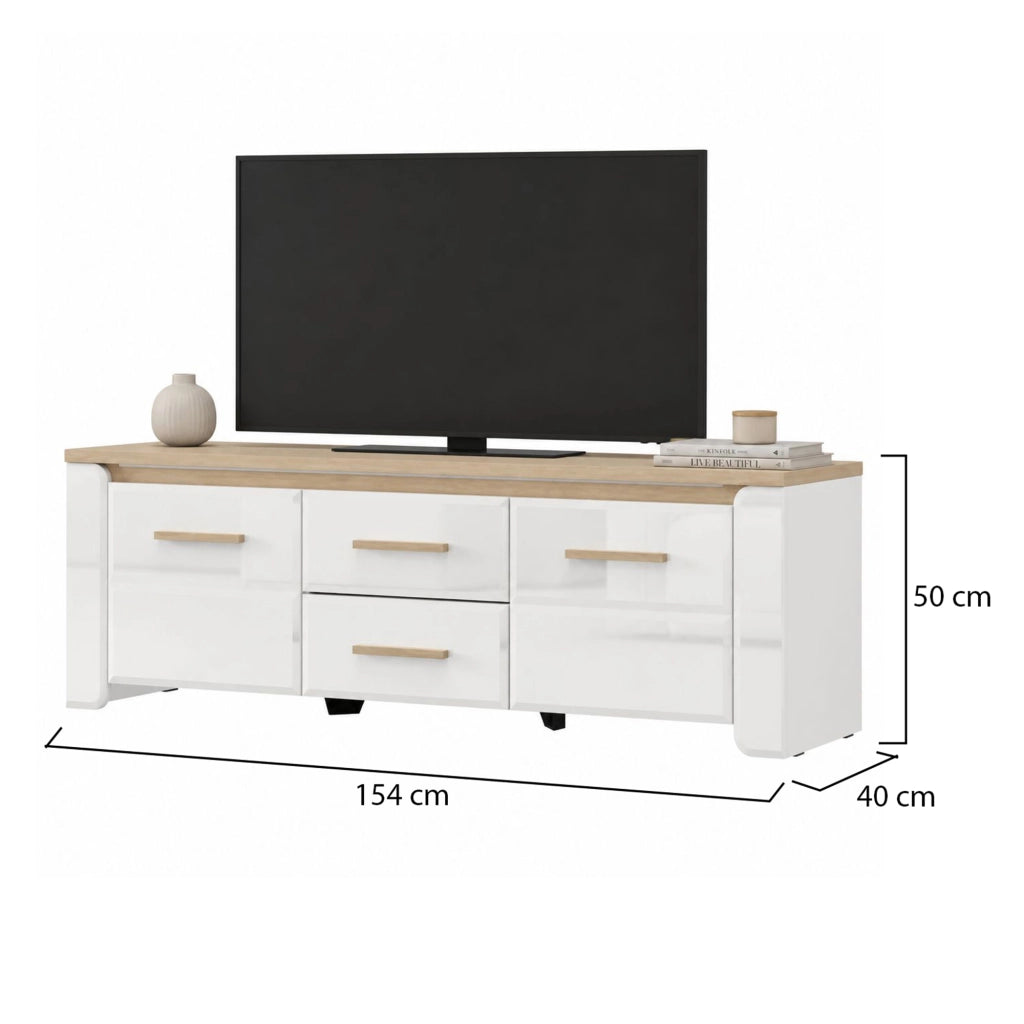 Aramo, Mobile Porta tv 2 Cassetti, 154x40x50h cm Bianco Opaco