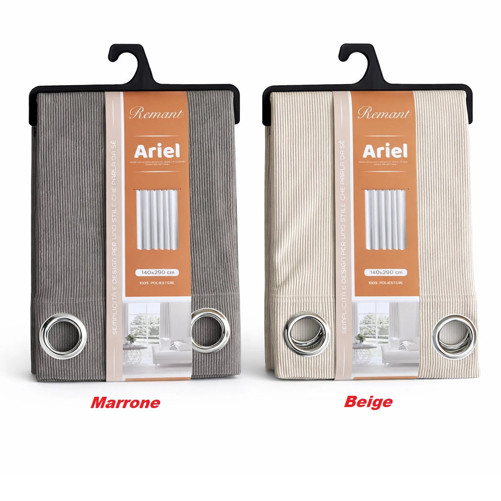 Tenda Oscurante 140x290 cm con Anelli Cromo Design Moderno Beige
