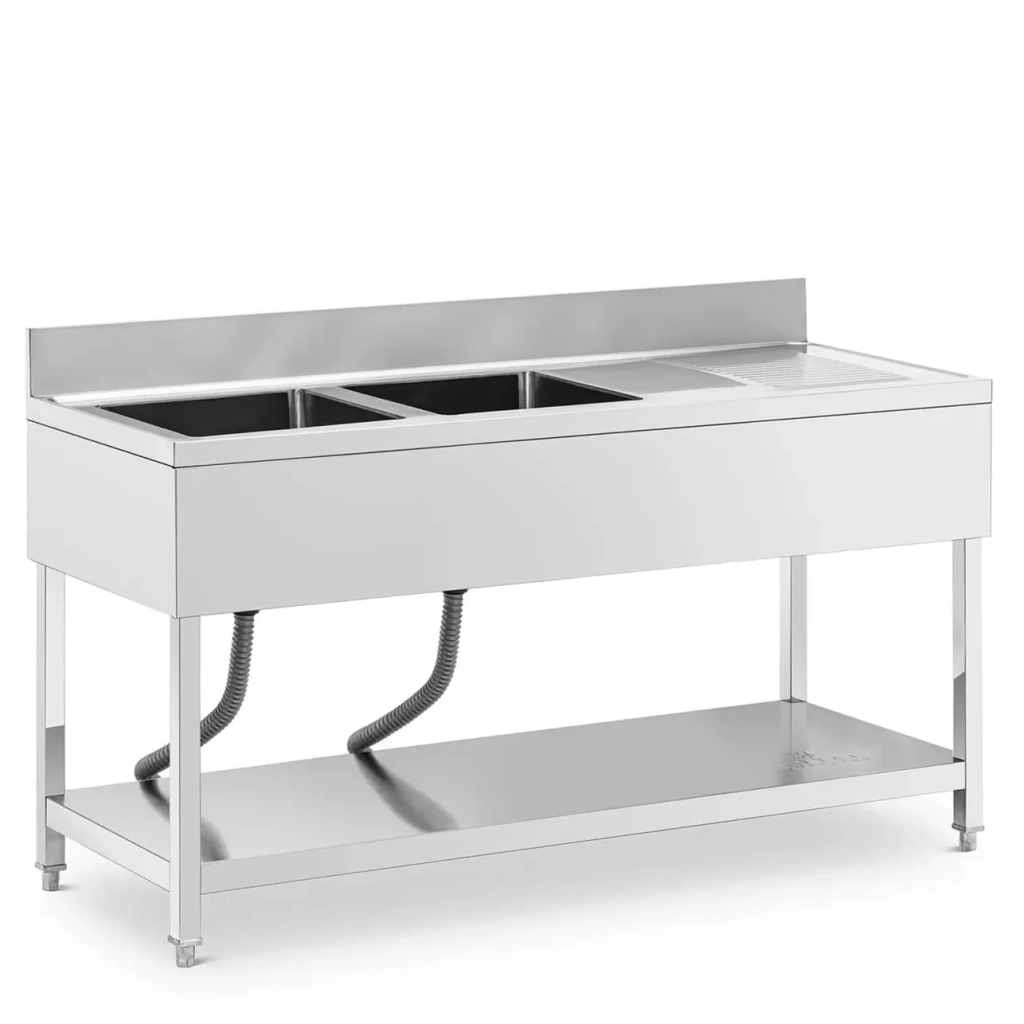 Lavello professionale in acciaio inox con 2 vasche 160 x 60 x 97 cm acciaio inox argento 14_0009565