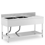Lavello professionale in acciaio inox con 2 vasche 160 x 60 x 97 cm acciaio inox argento 14_0009565