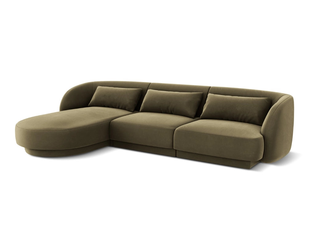 Cosmopolitan Design - Divano angolare sinistro "Tulum" 4 posti in velluto verde 