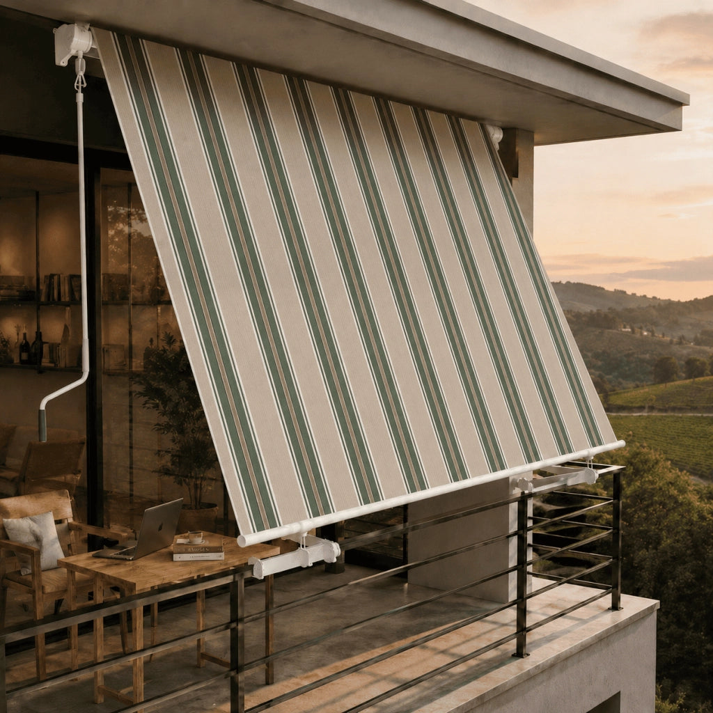 Tenda Da Sole Struttura In Alluminio Tessuto In Poliestere 280G Protezione Solare Privacy Per Balcone Terrazza Veranda E Contesti Esterni 295x250x50 Cm Beige E Verde