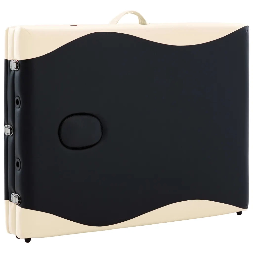 Lettino Massaggio Pieghevole a 3 Sezioni Legno Nero e Beige 110213