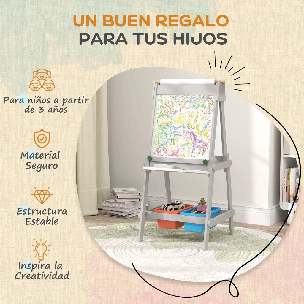 Tavolo da Disegno per Bambini con Cavalletto e Carta ¨C Zephmum ¨C Grigio 90x60x75