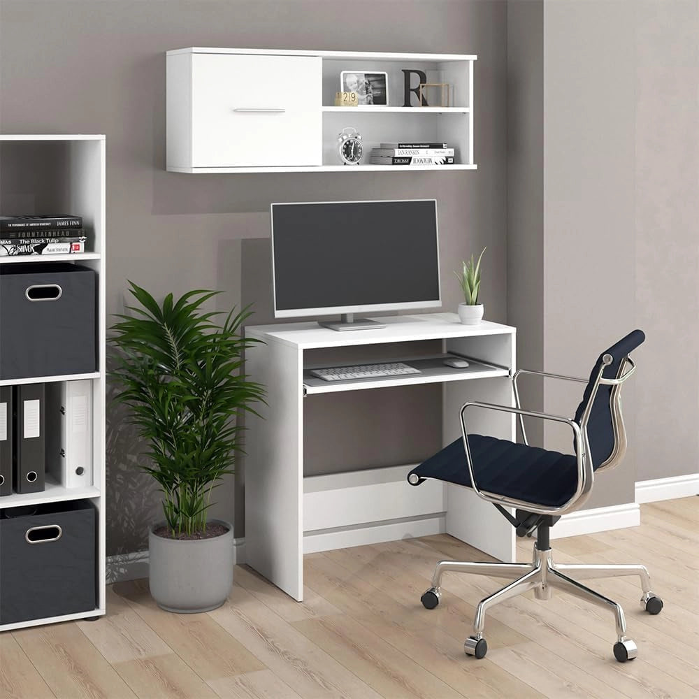 Scrivania Nils, Bianco, 79 x 43 cm, con ripiano estraibile per tastiera per utilizzo come postazione di lavoro