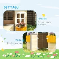 Casetta Bimbi 3-7 Anni a 2 Finestre con Portavasi e Panchina, in Legno di Abete e PP, 113Lx94x134.5 cm