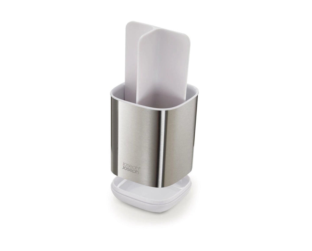 Joseph Joseph 70530 Easy Store Portaspazzolino da Bagno con Scomparti Separati e Ventilazione Base Antiscivolo Colore Acciaio Inox Bianco