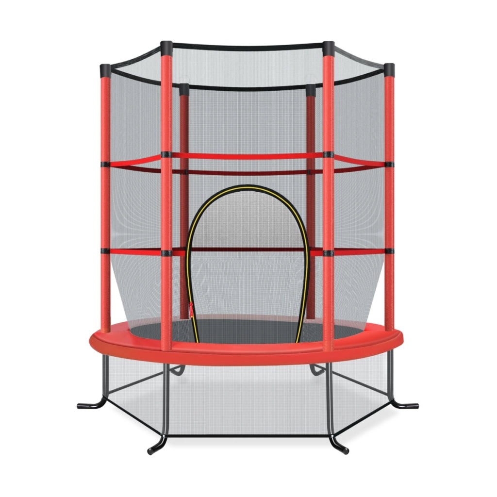 Tappeto elastico per bambini con rete di sicurezza in acciaio resistente, Tappeto elastico con struttura Rosso