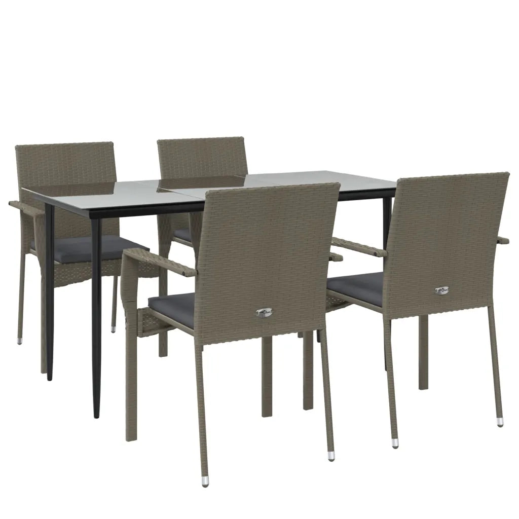 Set da Pranzo Giardino 5pz Nero e Grigio con Cuscini Polyrattancod mxl 77178