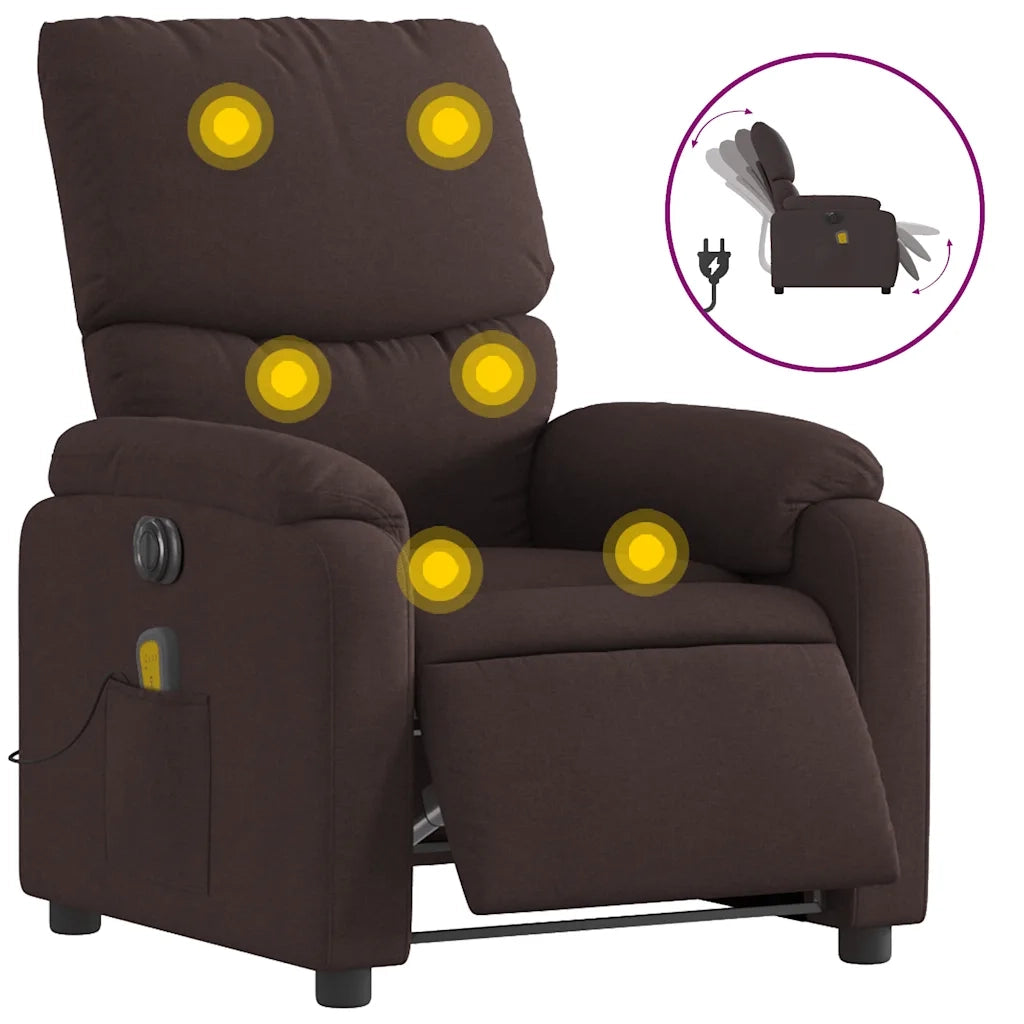 Divano Sedia-Poltrona Massaggio Reclinabile Elettrica Marrone Scuro Tessuto 369404