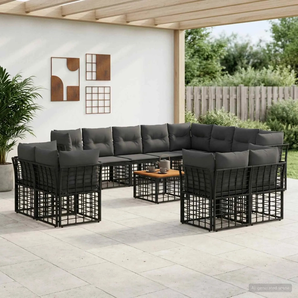 Set di divani da esterno 13 pcs Nero e Grigio scuro Poliestere 3437611