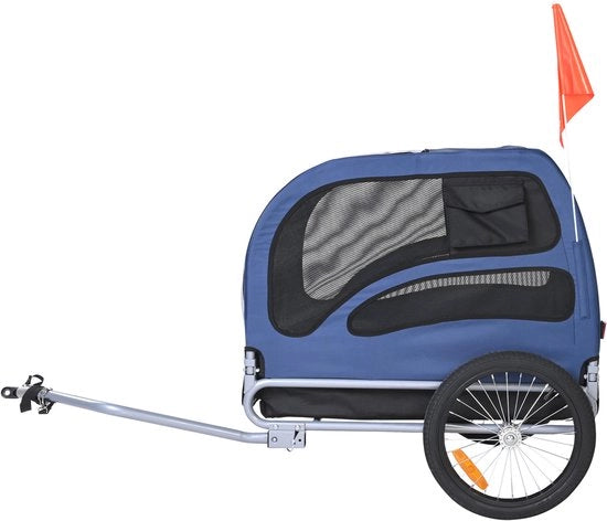 Carrello per cani, carico massimo 45 kg, carrello per animali domestici con telaio pieghevole, ruote da rilascio rapido, connessione universale, riflettori di sicurezza, colore blu/nero