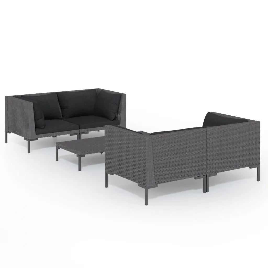 Divani da Giardino 5 pz con Cuscini in Polyrattan Grigio Scuro 3099798