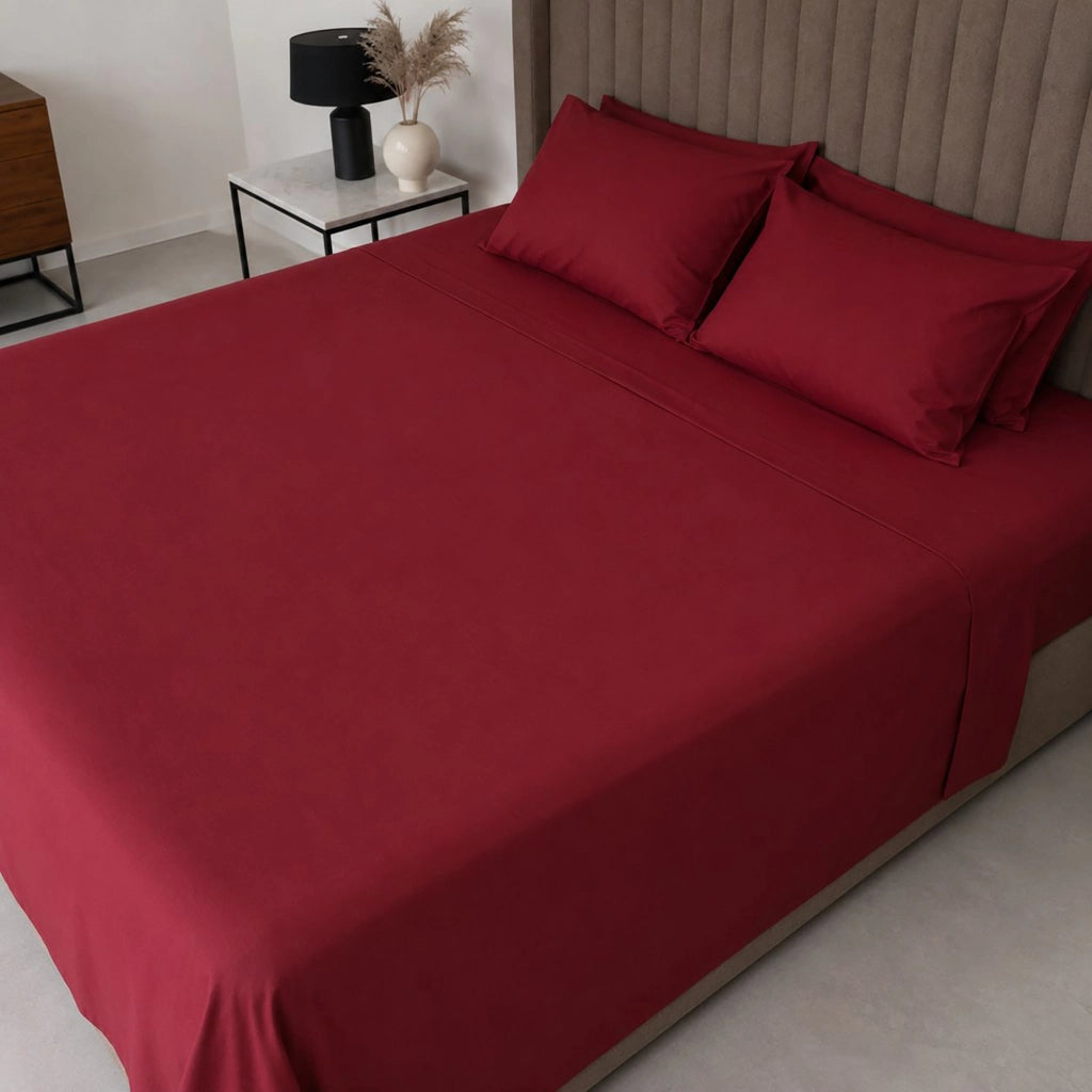 Sarisa, set Completo Letto Matrimoniale in Policotone, Rosso