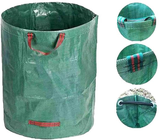 Sacchi per rifiuti da giardino 300 l - Sacchi per giardino riutilizzabili - Impermeabili - Maniglie - Cinghie flessibili - Polipropilene duraturo - Kit per tassello di giardino