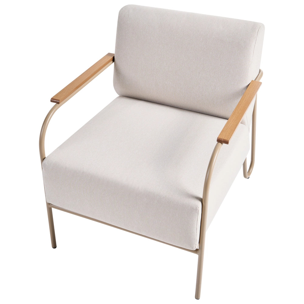 Set di 2 sedie da giardino beige con cuscini imbottiti schienale struttura in metallo e poggiapiedi Design moderno per esterni