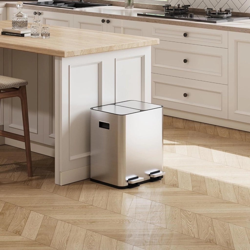 Bidone per rifiuti da cucina 30 litri ¨C Minimal ¨C acciaio inossidabile 2 scomparti