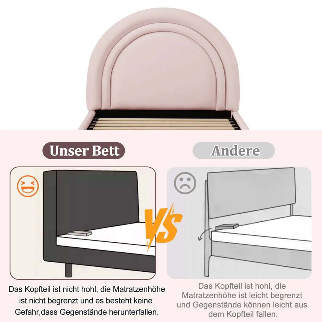 Letto imbottito letto singolo branda 90 x 200cm letto idraulico funzionale letto con telaio a doghe testiera e ampio spazio di deposito testiera imbottita velluto rosa