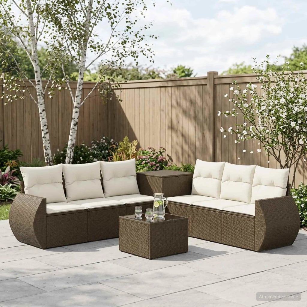 Set di divani 8 pz Marrone e Bianco Crema 3448434