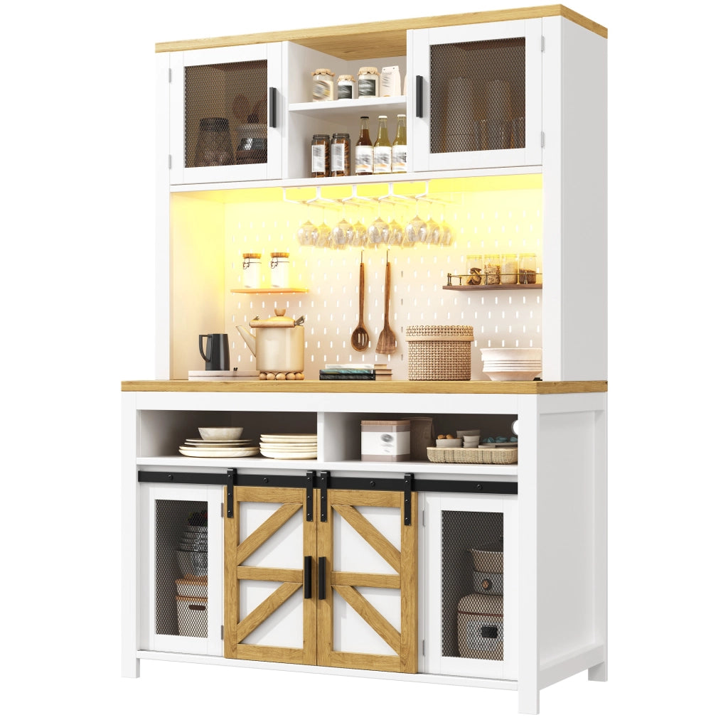 Mobile alto da cucina con LED RGB, presa e USB, bianco