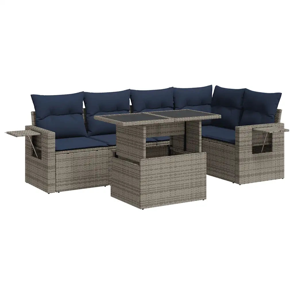 Set Divano da Giardino 6pz con Cuscini Grigio Polyrattan Acacia