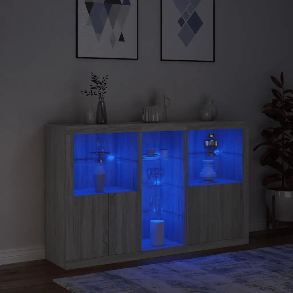 Credenza | Madia | Buffet da pranzo | Armadio da pranzo con Luci LED Grigio Sonoma 162x37x100 cm