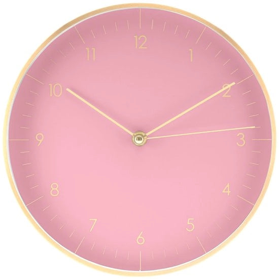 Orologio da muro con meccanismo orario quartz silenzioso, design semplice e moderno con cifre leggibili, regalo decorativo in rosa e oro.