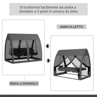 Dondolo da Giardino 2 in 1 Convertibile in Letto con Cuscini e Zanzariera, 240x140x197 cm, Grigio