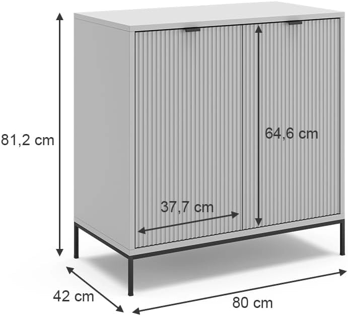 Cassettiera per camera da letto Eliza, Grigio, 42 x 81.2 cm con 2 porte, Meccanismo push-to-open e superficie facile da pulire