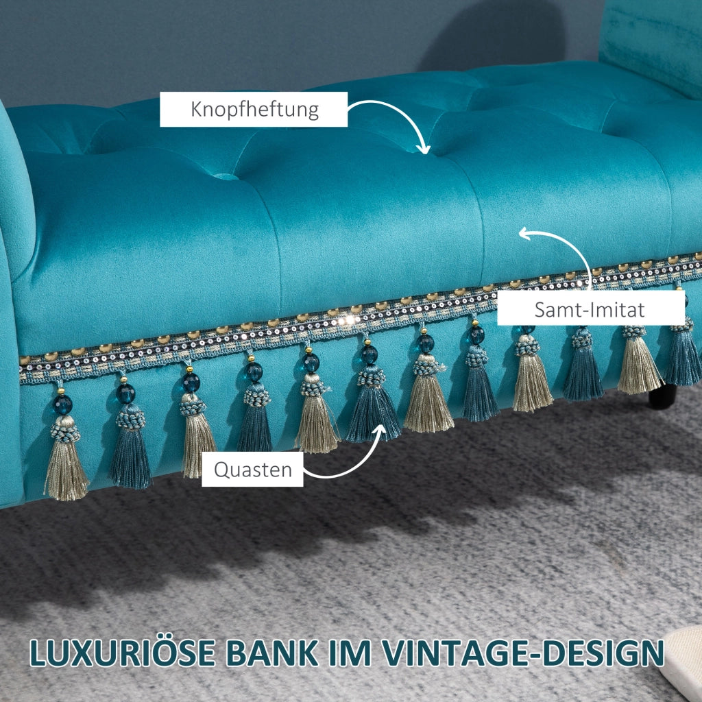 Panca imbottita con velluto e braccioli ¨C Minimal ¨C Blu 117x40x58 cm
