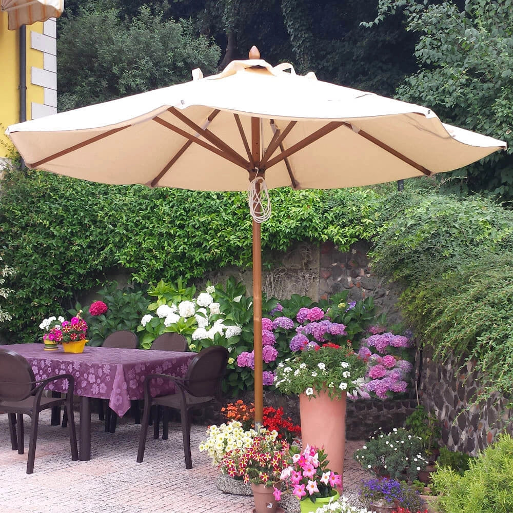 Ombrellone da Giardino Ø3 m Palo Ø48 mm in Legno Telo in Acrilico Danieli Havana Ecrù