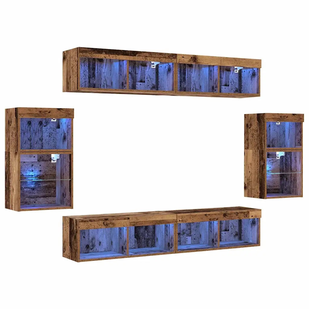 Set mobile TV 8 pz-Set di 8 Credenza per TV Legno vecchio Legno multistrato 681343