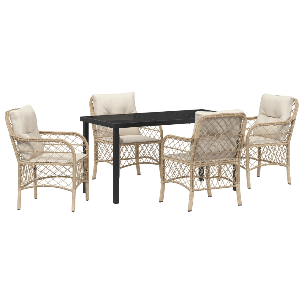 Set da Pranzo da Giardino 5 Pezzi con Cuscini Polyrattan Beige