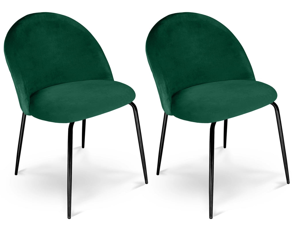 Set di 2 sedie da pranzo imbottite in velluto verde scuro piede nero – Nicole - SD30NIPN