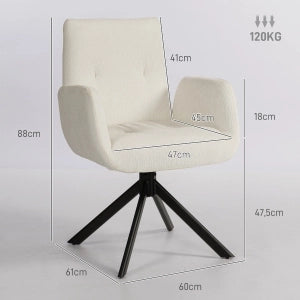 SEDIA Girevole 60x61x88 cm Cream White in poliestere