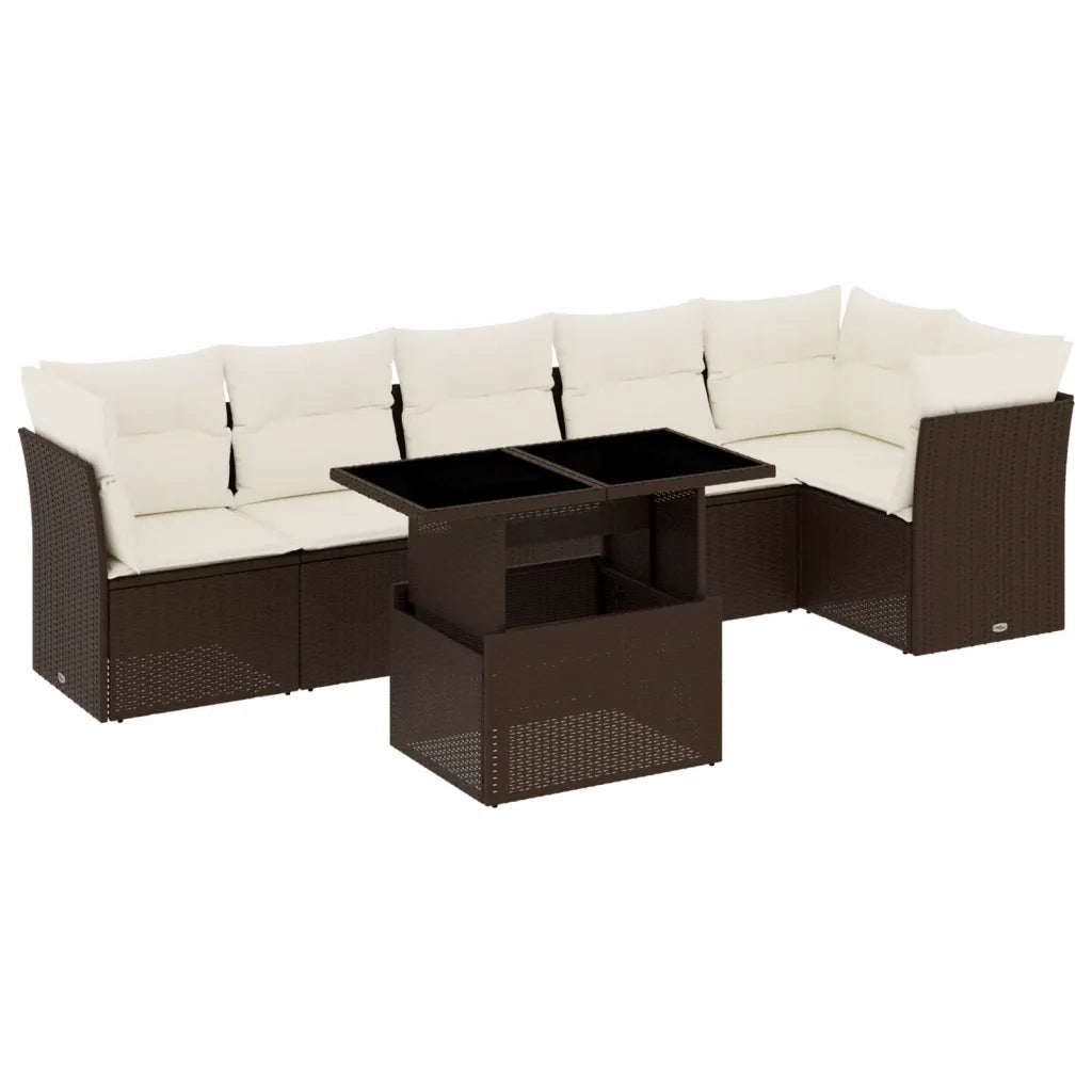 Set Divani da Giardino 7 pz con Cuscini Marrone in Polyrattan 3266603