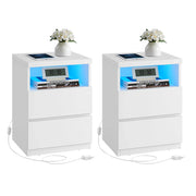 Comodino con illuminazione LED regolabile tavolino con cassetti cassettiera comodino per camera da letto soggiorno stile moderno bianco 12_0007604