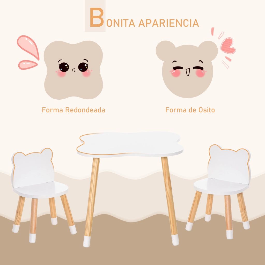 Tavolo e Sedie per Bambini in Legno ¨C zephmum ¨C Naturale e Bianco