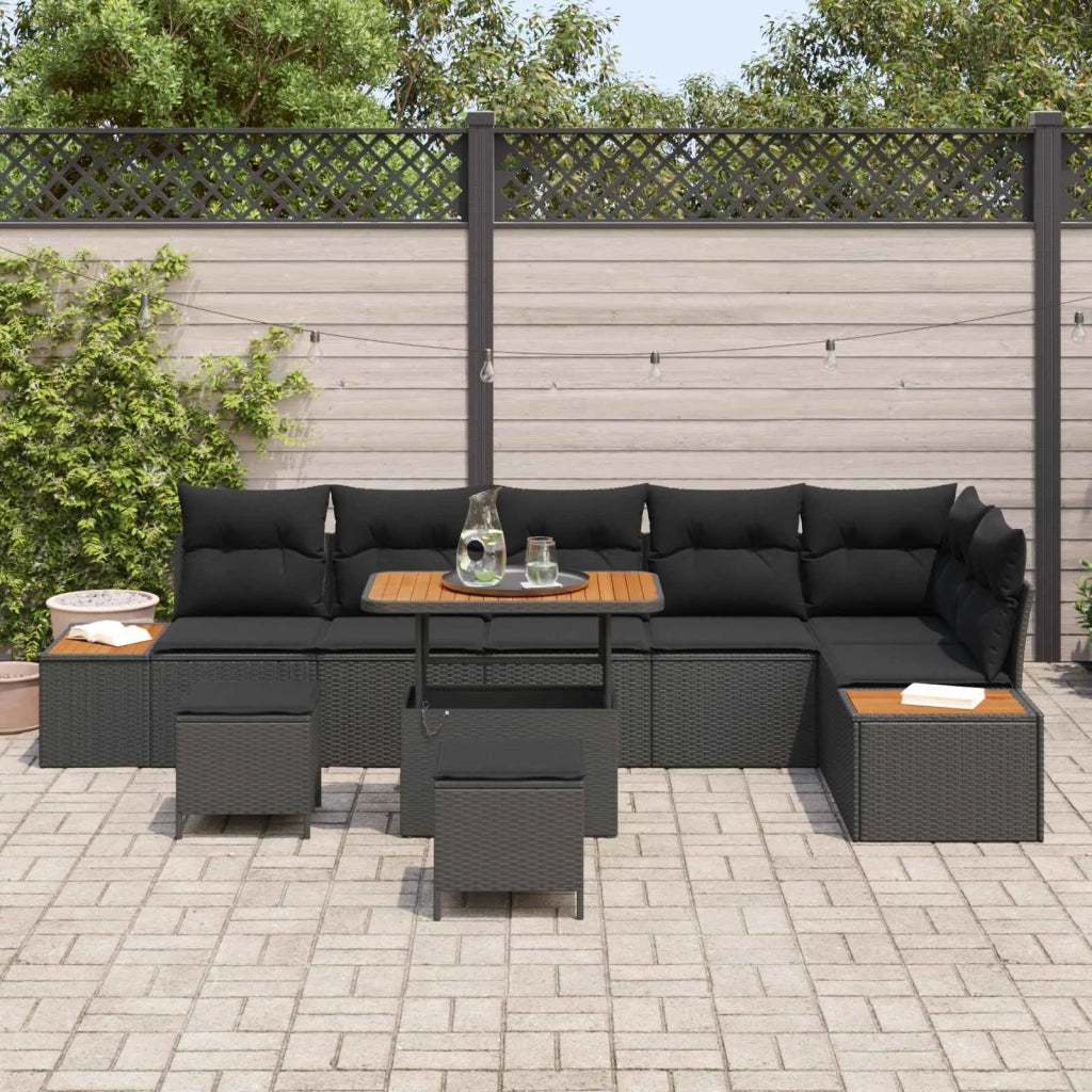 Set Divano da Giardino 9 pcs Nero polyrattan